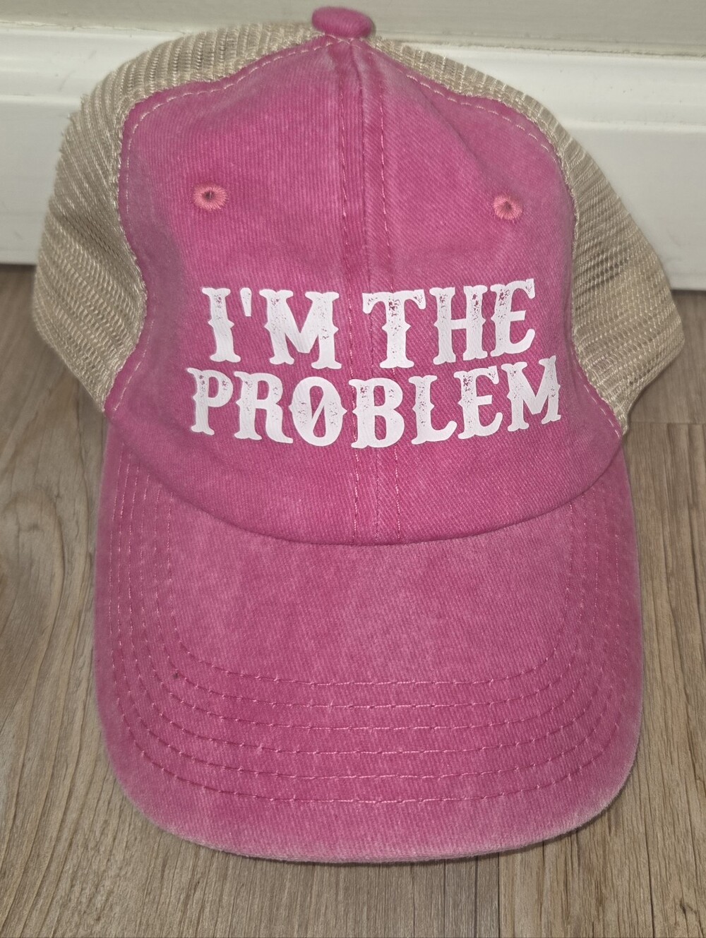 Pink Mesh-Back Women's Baseball Cap with 'I'M THE PROBLEM' Slogan
